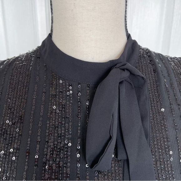 CeCe Size XS Black Sequin Layered Bow Tie Neck Sleeveless Cocktail Dress - Picture 4 of 16